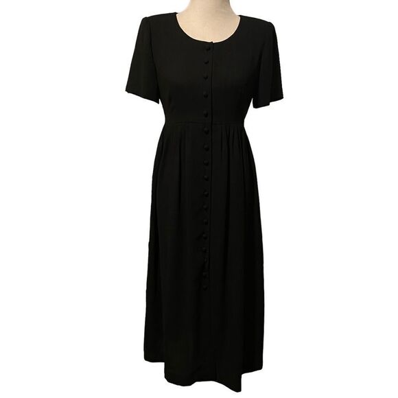 Vintage Liz Claiborne Black Modest Formal Maxi Dress - Picture 1 of 9